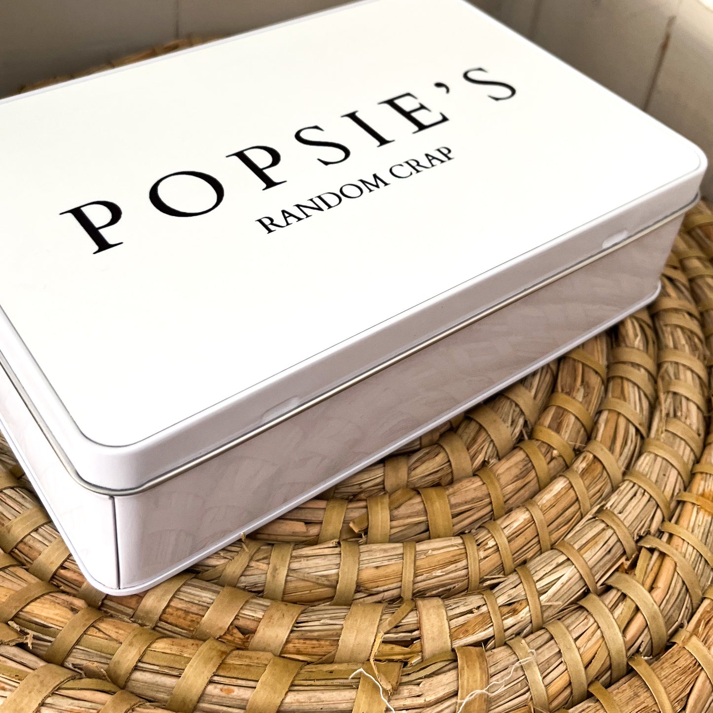 Personalised ‘Random Crap’ tin box.