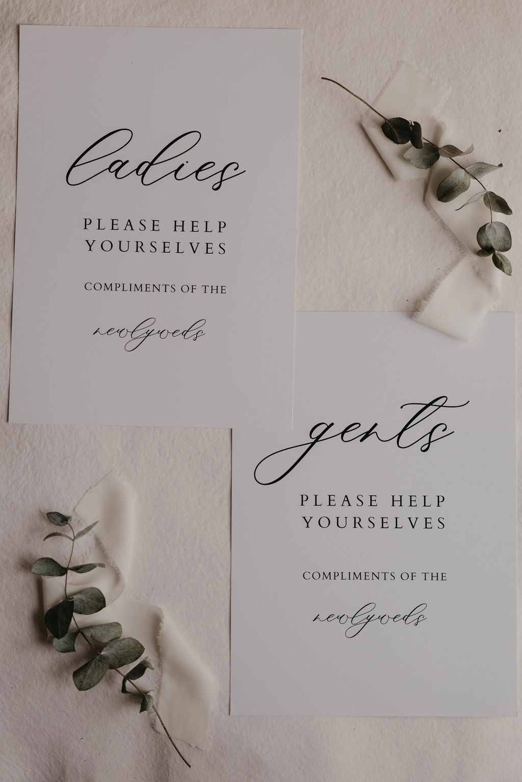 Minimalistic Wedding Toilet Basket Signs
