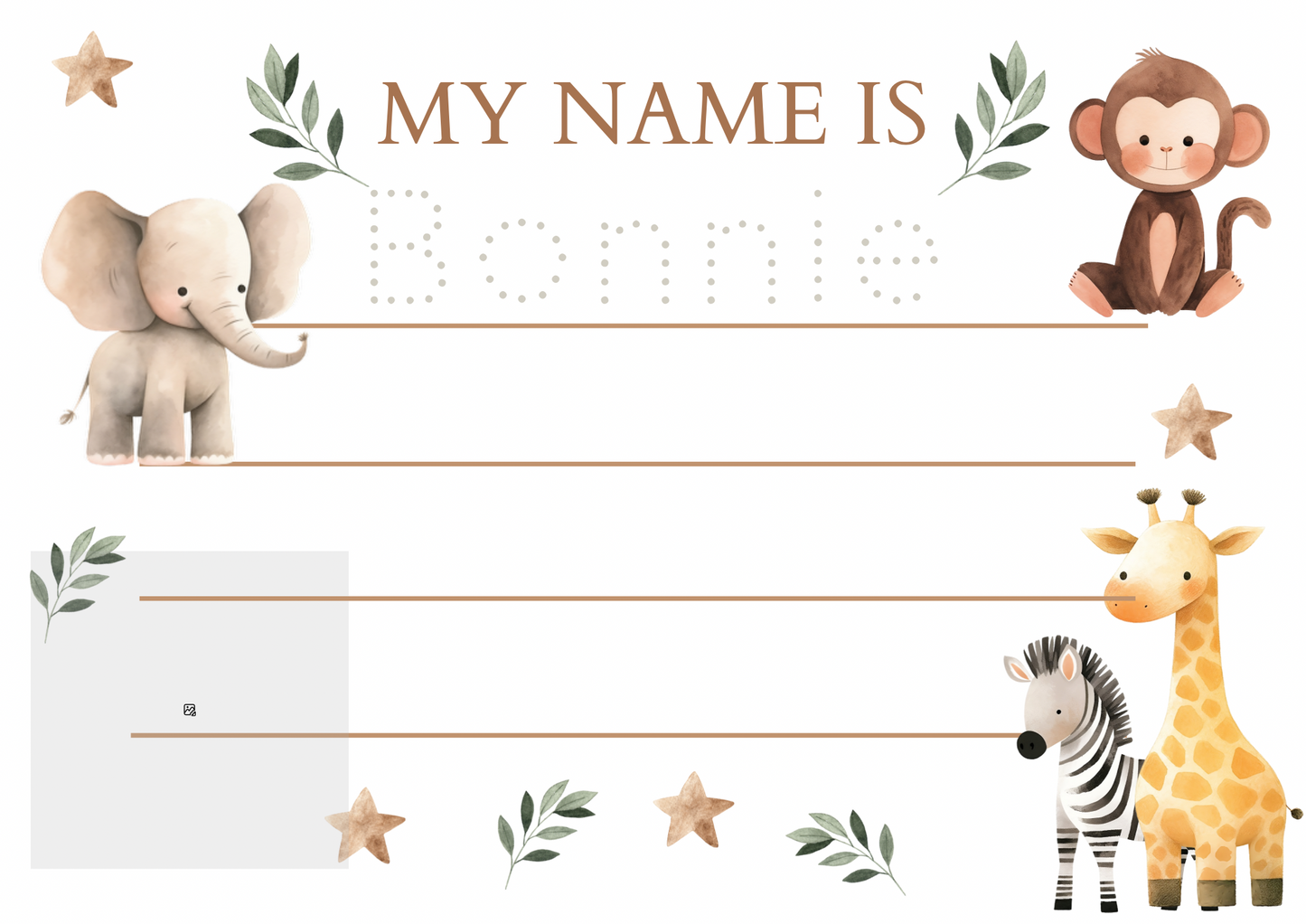 Dry Erase NAME Board - Safari Design