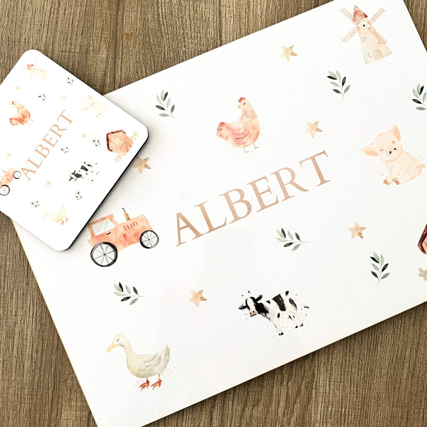 Children’s Personalised Placemat and Coaster Set - Farm Design