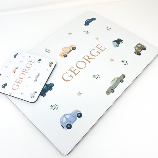 Children’s Personalised Placemat and Coaster Set - Car Design