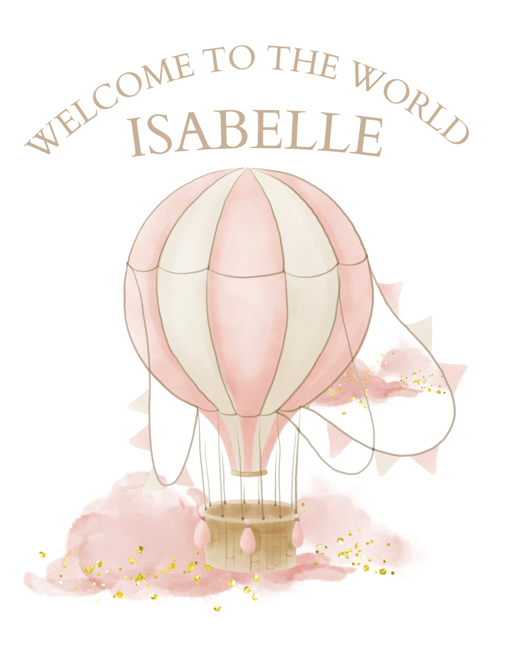 Personalised New Baby Girl Sleepsuit. Welcome to the World Hot Air Balloon