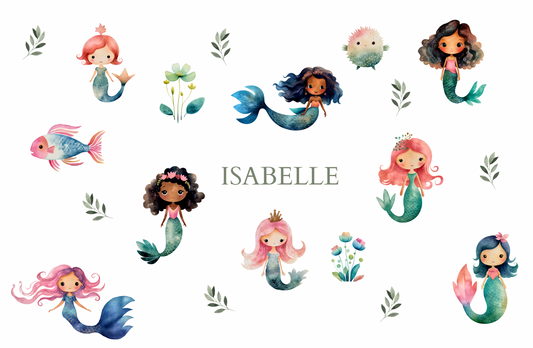 Children’s Personalised Placemat and Coaster Set - Mermaid Design