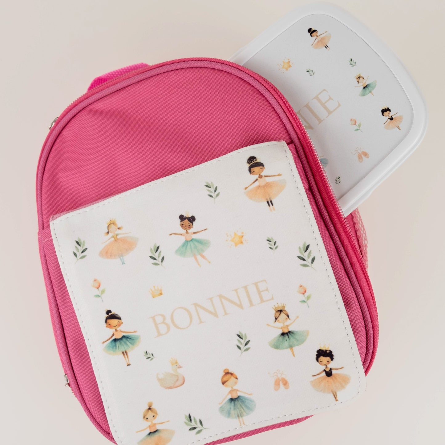 Children’s Personalised Lunch Bag and Box - Boho Dinosaur- Pink