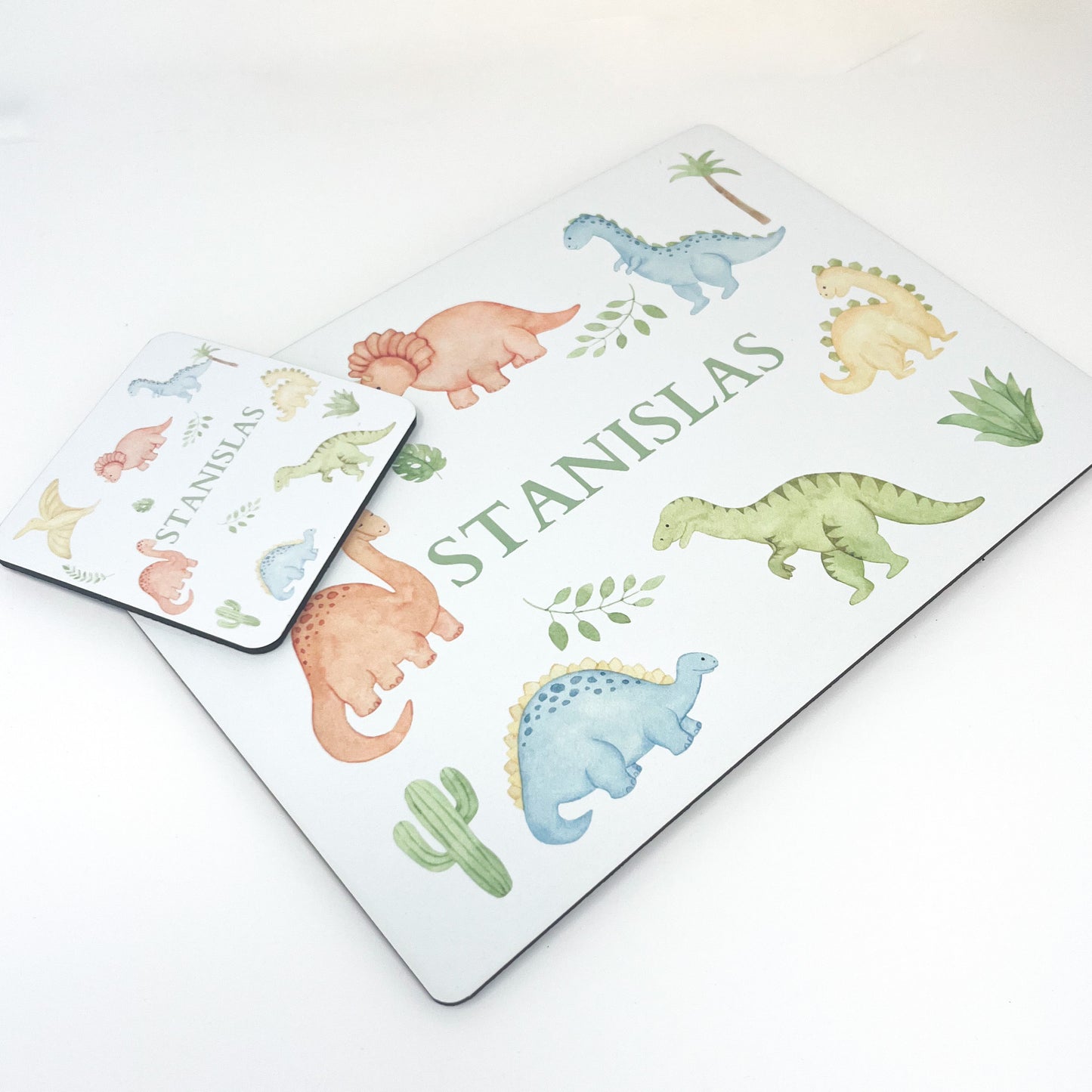 Children’s Personalised Placemat and Coaster Set - Dinosaurs Design