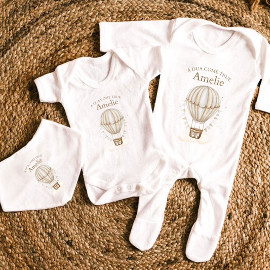 Personalised Muslim New Baby Gift Set - Neutral Hot Air Balloon