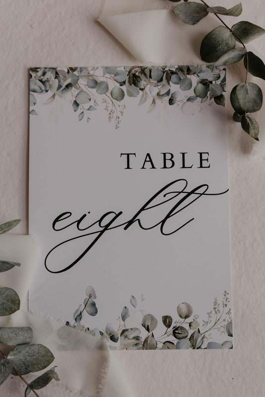 Eucalyptus Wedding Table Numbers