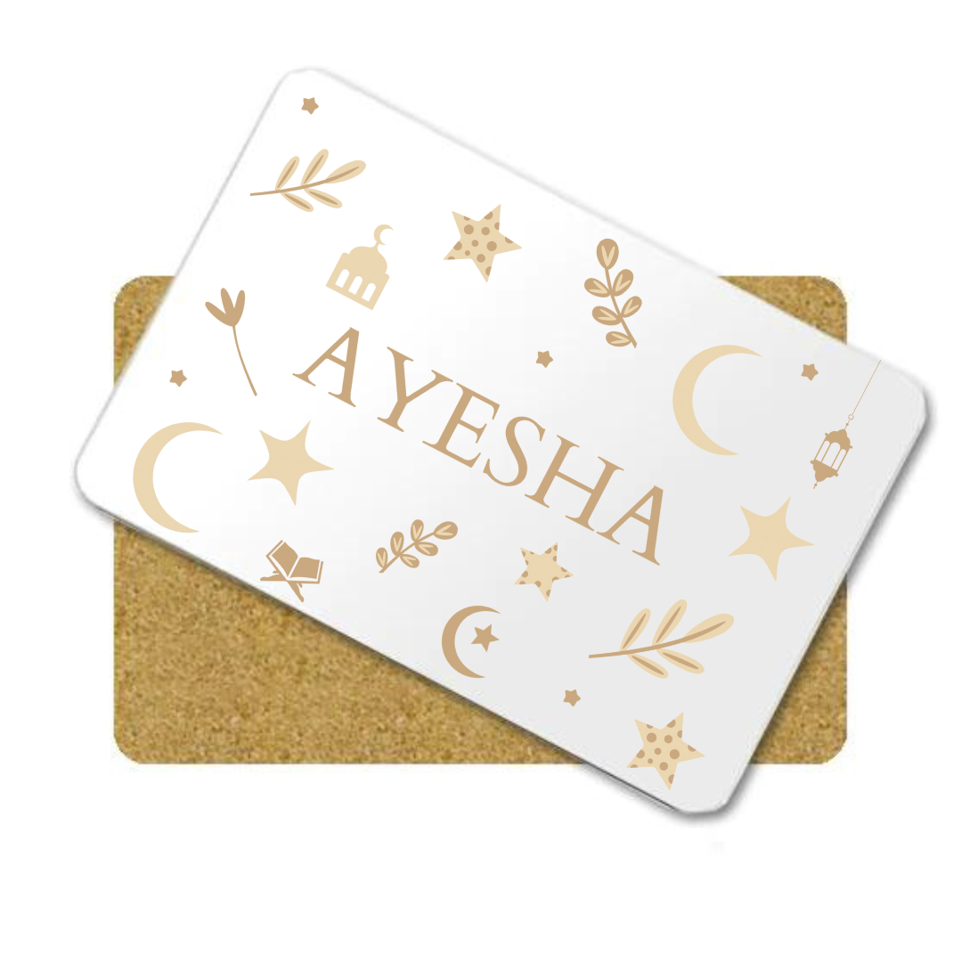 Personalised Muslim Children’s Placemat and Coaster set - Neutral