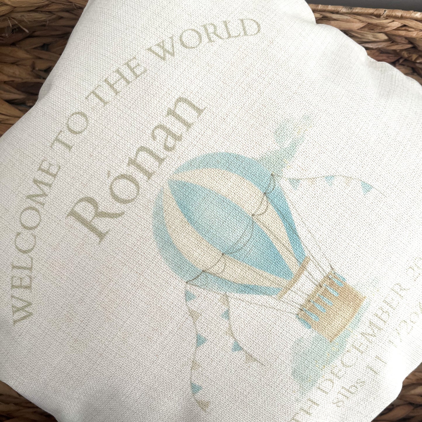 Welcome to the World Hot Air Balloon Cushion - Touch of Blue