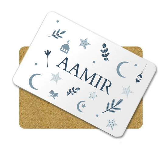 Personalised Muslim Children’s Placemat and Coaster set - Blue