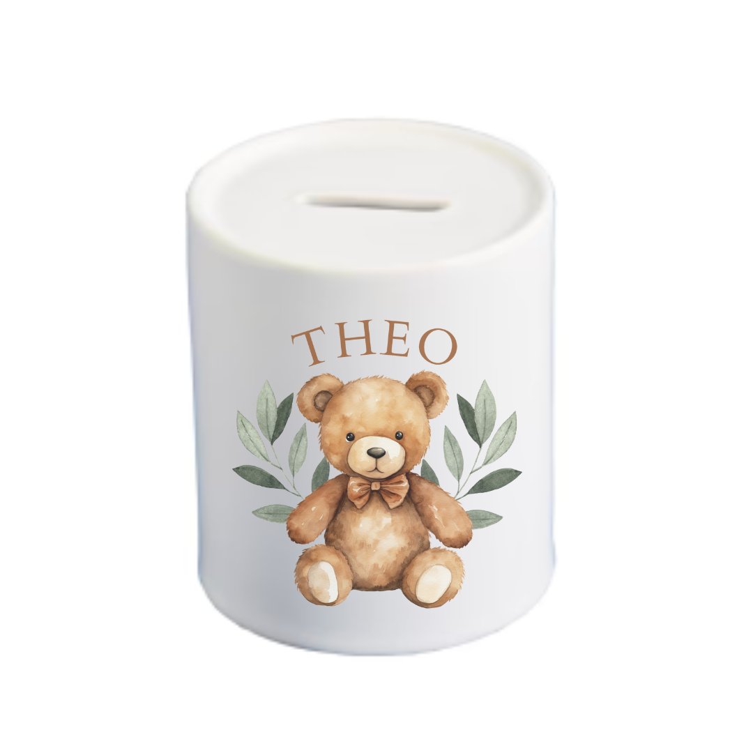 Personalised Ceramic Money Box - Teddy Bear Design