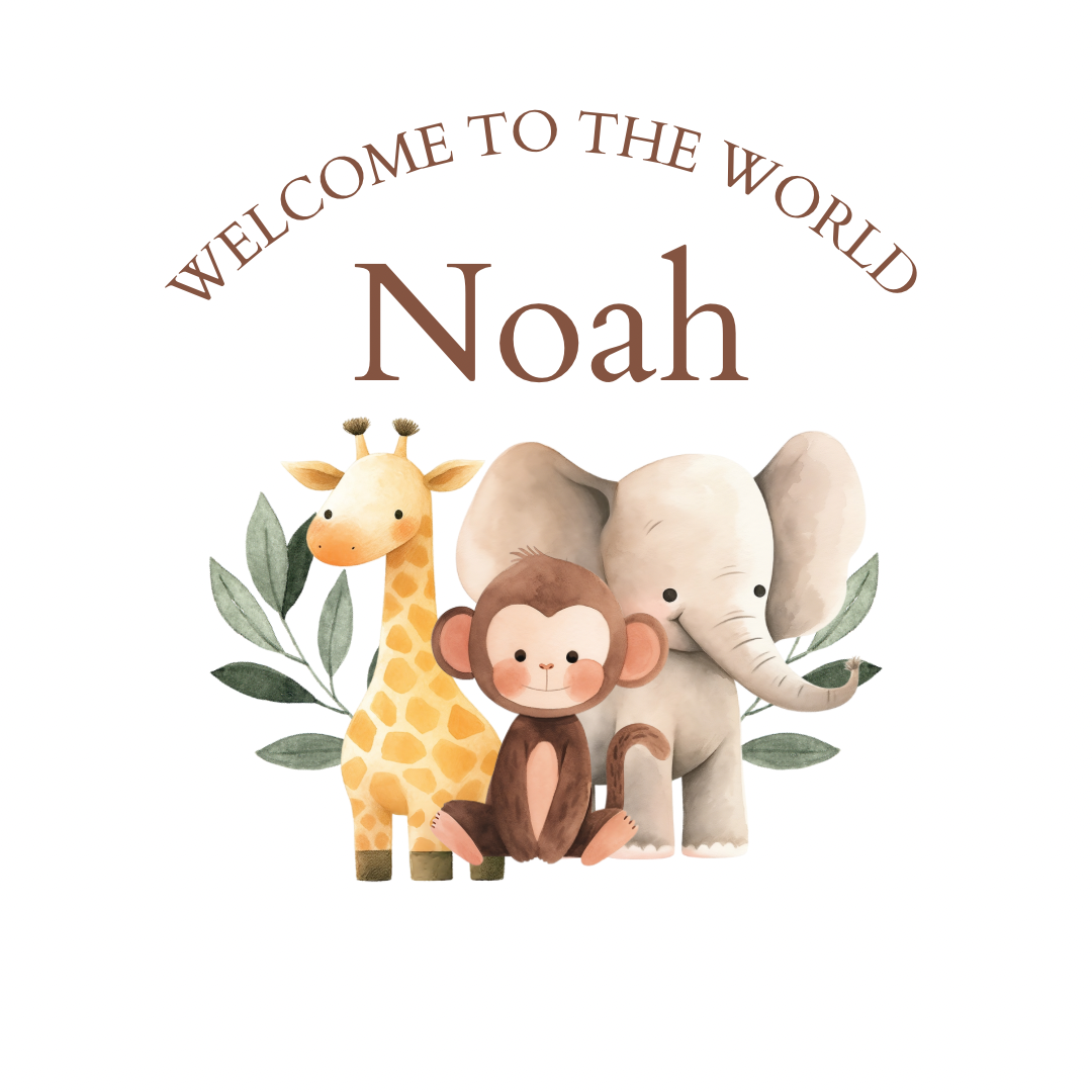 Personalised New Baby  Sleepsuit. Welcome to the World Safari Design
