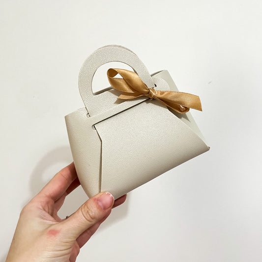 Faux Leather Mini Handbag Gift Bag -cream